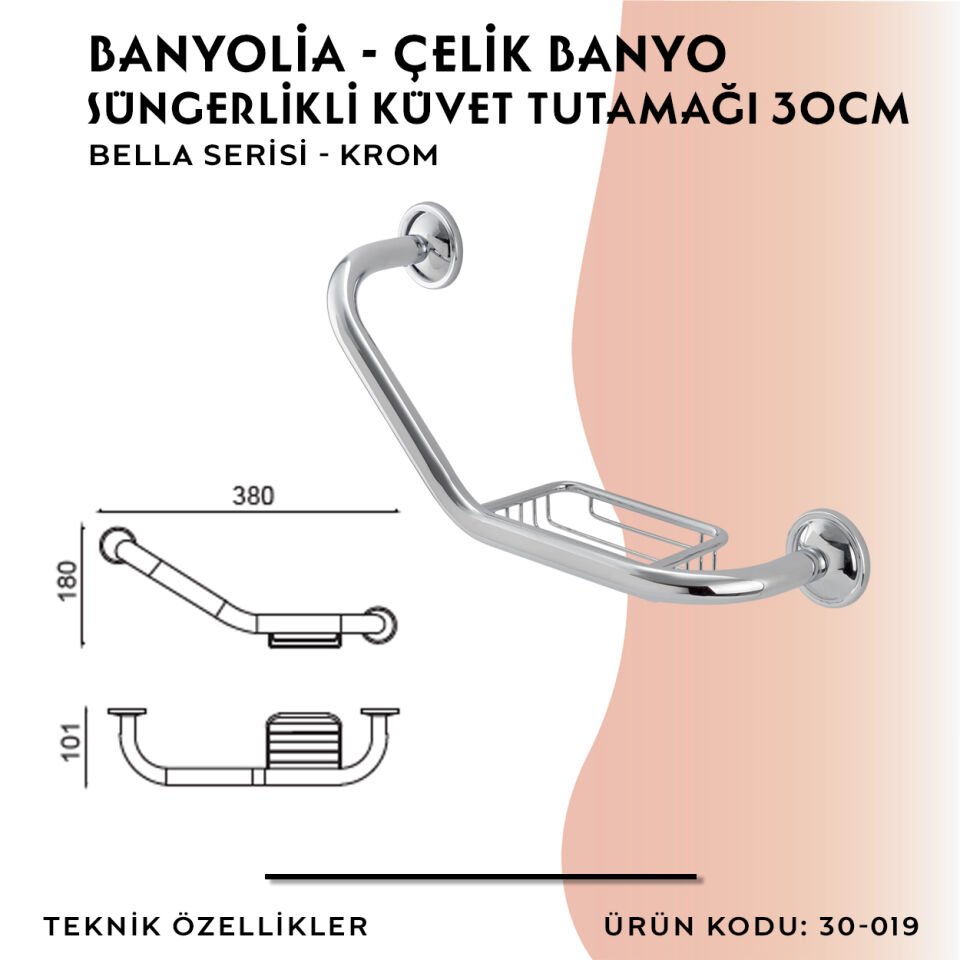 BANYOLİA - Çelik Banyo Bella Süngerlikli İkili Küvet Tutamağı 30cm (30-019)