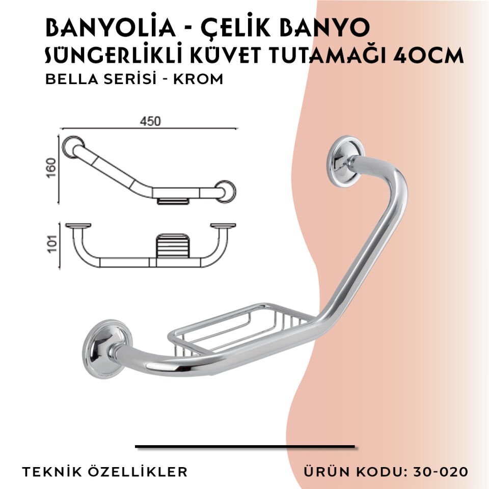 BANYOLİA - Çelik Banyo Bella Süngerlikli İkili Küvet Tutamağı 40cm (30-020)