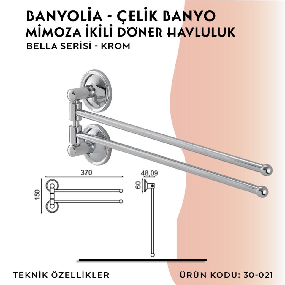 BANYOLİA - Çelik Banyo Bella Mimoza İkili Döner Havluluk  (30-021)