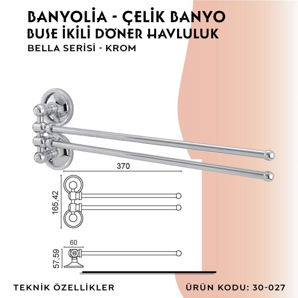 BANYOLİA - Çelik Banyo Bella Buse İkili Döner Havluluk  (30-027)
