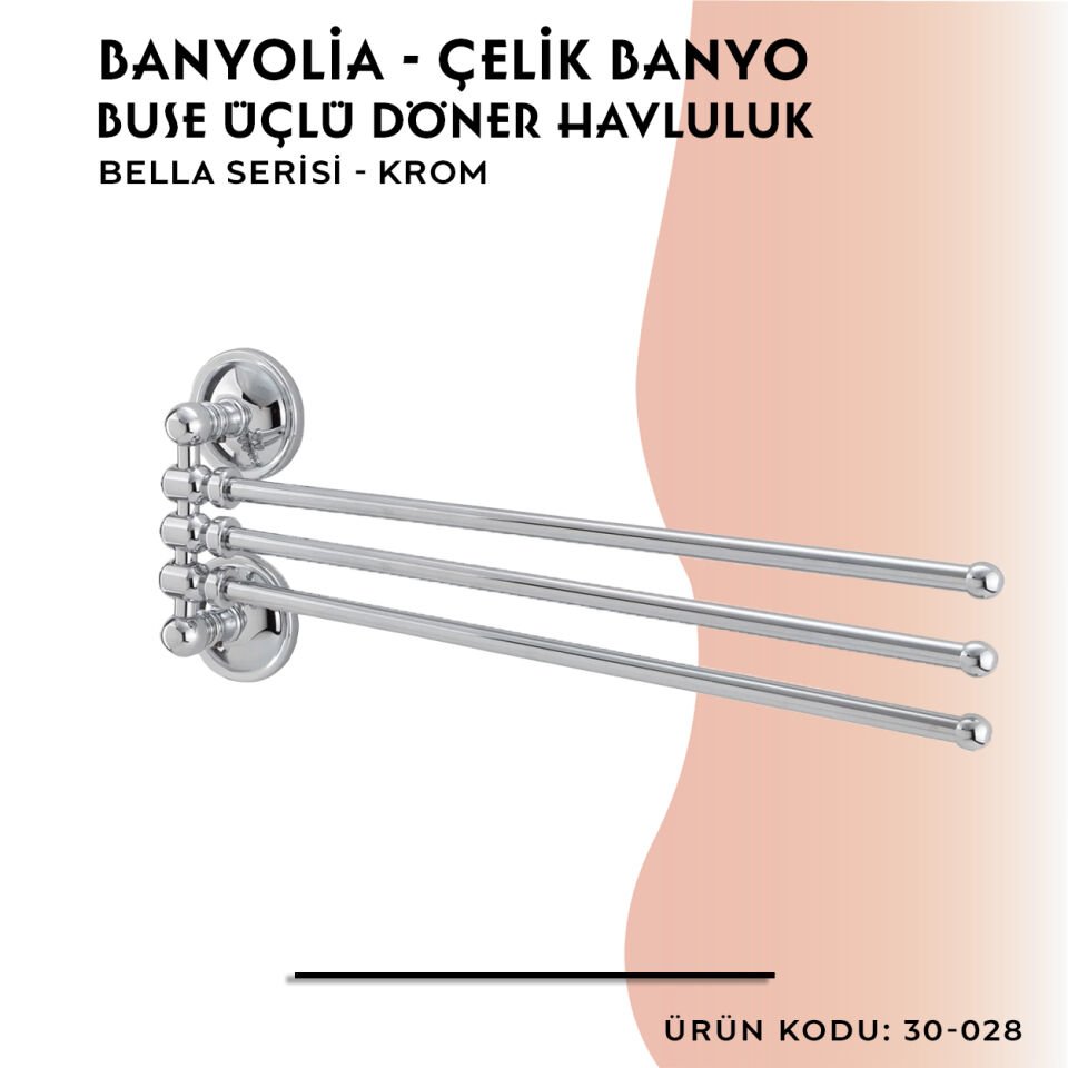 BANYOLİA - Çelik Banyo Bella Buse Üçlü Döner Havluluk  (30-028)