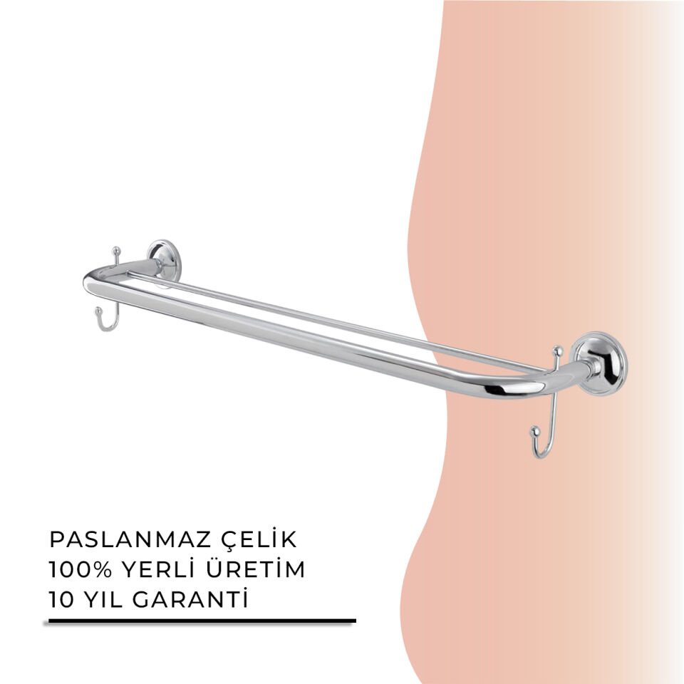 BANYOLİA - Çelik Banyo Bella İkili Uzun Kancalı Havluluk 50cm (30-048)