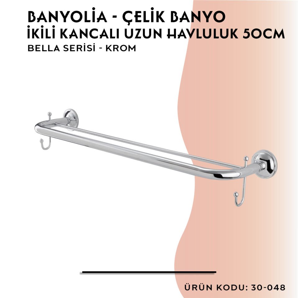 BANYOLİA - Çelik Banyo Bella İkili Uzun Kancalı Havluluk 50cm (30-048)
