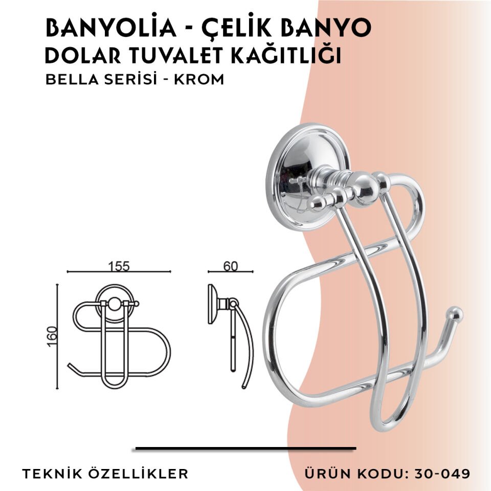 BANYOLİA - Çelik Banyo Bella Dolar Tuvalet Kâğıtlığı (30-049)
