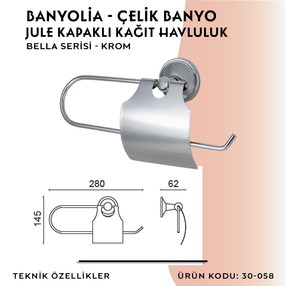 BANYOLİA - Çelik Banyo Bella Jule Kapaklı Kâğıt Havluluk (30-058)