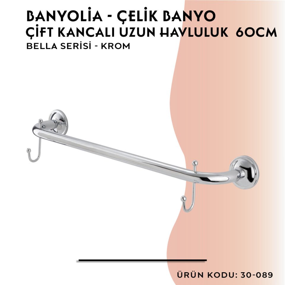 BANYOLİA - Çelik Banyo Bella Uzun Havluluk Çift Kancalı 60cm (30-089)