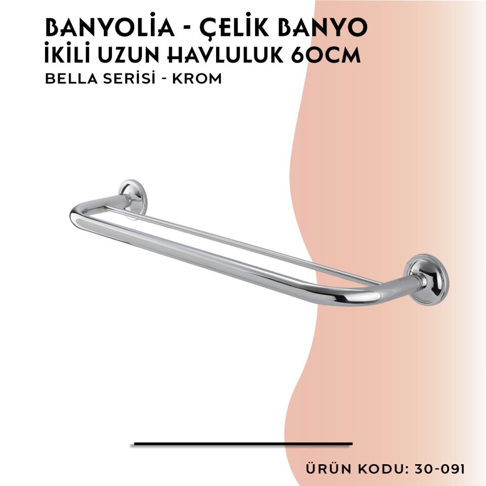 BANYOLİA - Çelik Banyo Bella İkili Uzun Havluluk 60cm (30-091)
