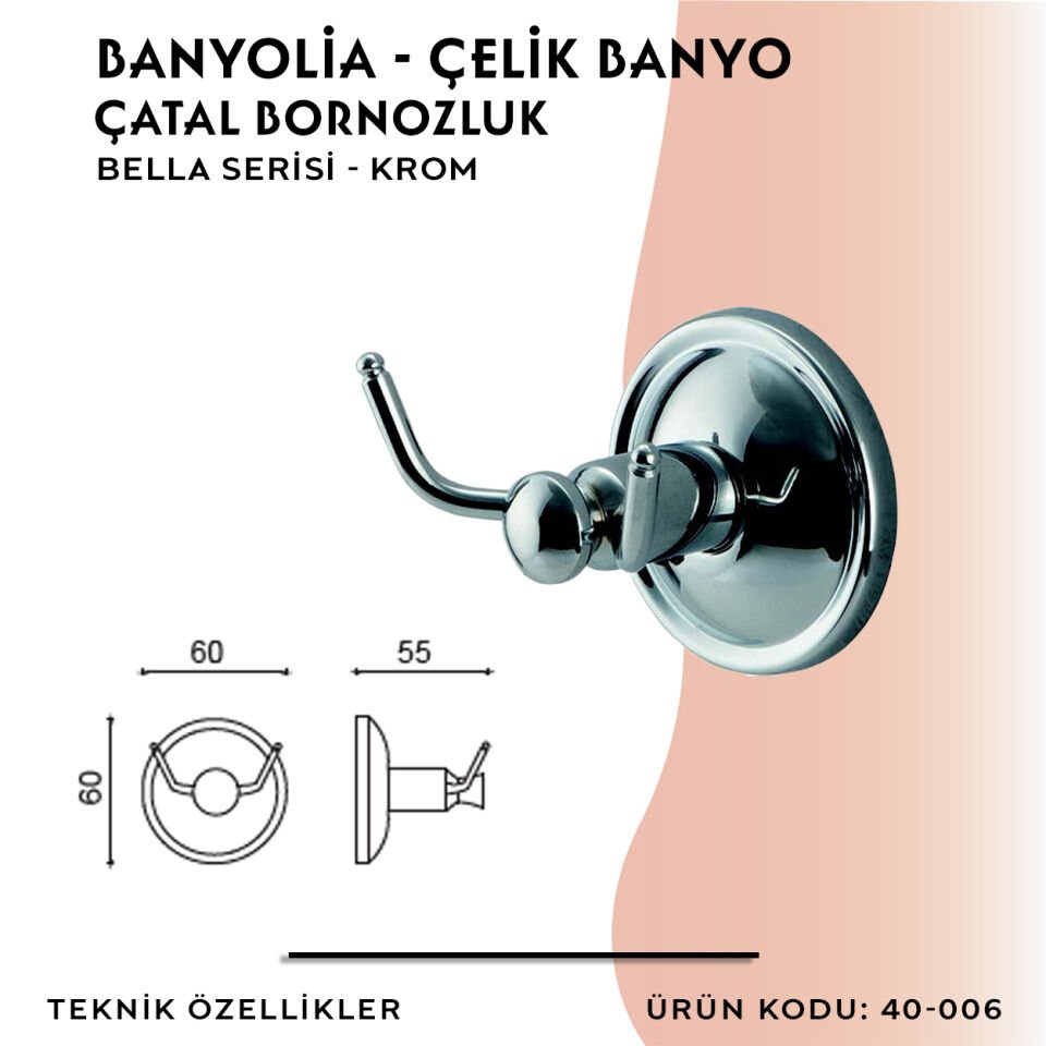 BANYOLİA - Çelik Banyo Bella Çatal Bornozluk (40-006)