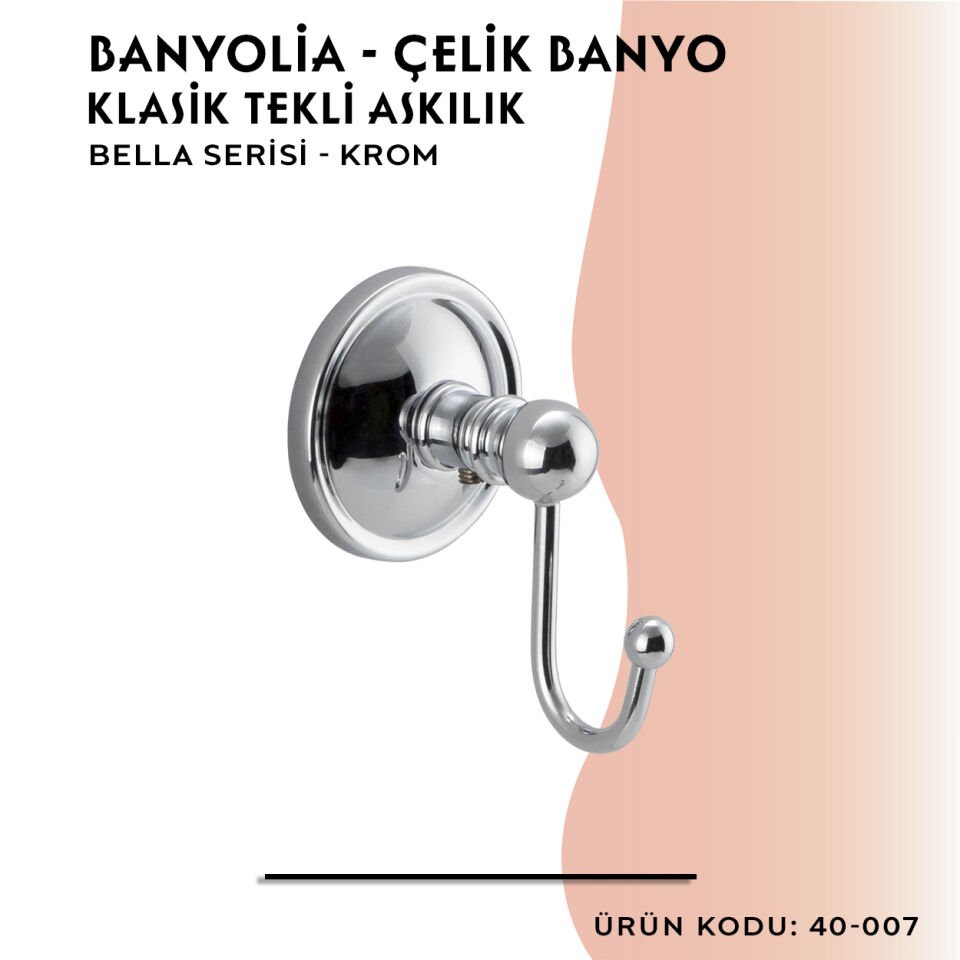 BANYOLİA - Çelik Banyo Bella Klasik Tekli Askılık (40-007)