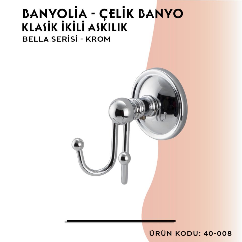 BANYOLİA - Çelik Banyo Bella Klasik İkili Askılık (40-008)