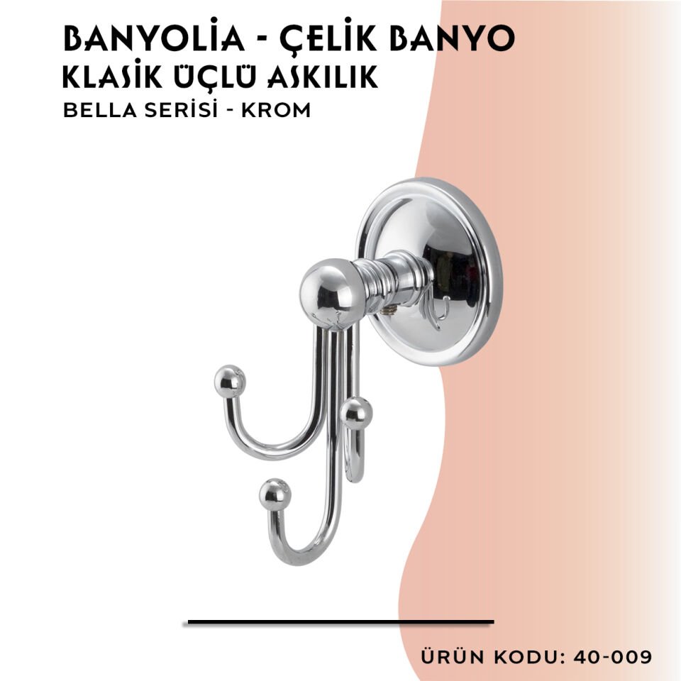 BANYOLİA - Çelik Banyo Bella Klasik Üçlü Askılık (40-009)
