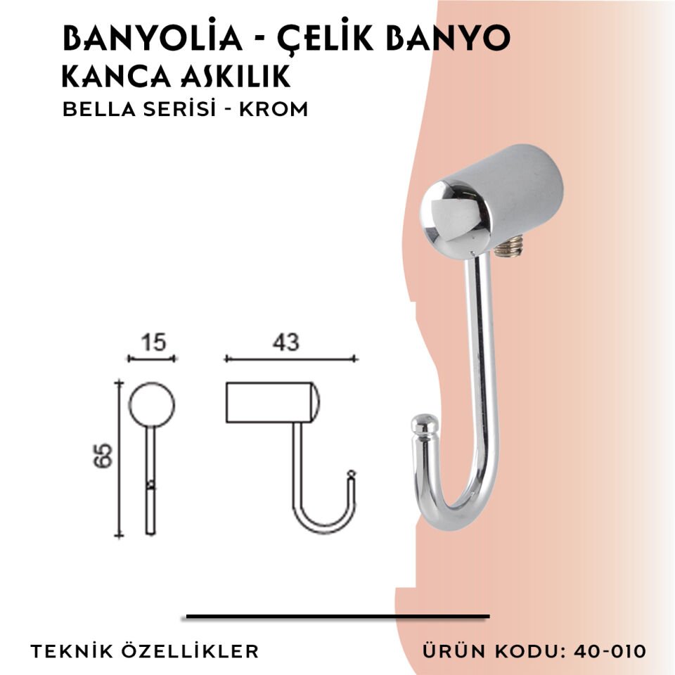 BANYOLİA - Çelik Banyo Bella Kanca Askılık (40-010)