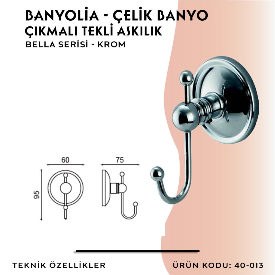 BANYOLİA - Çelik Banyo Bella Çıkmalı Tekli Askılık (40-013)