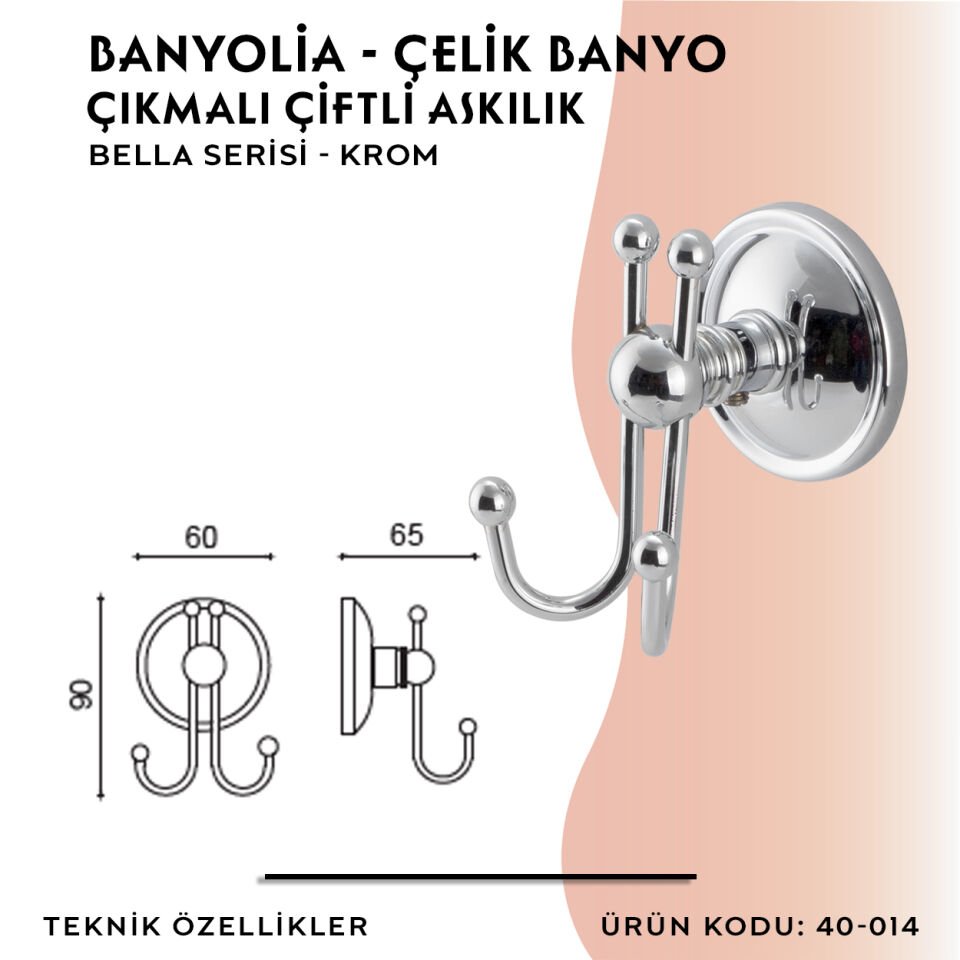 BANYOLİA - Çelik Banyo Bella Çıkmalı Çiftli Askılık (40-014)