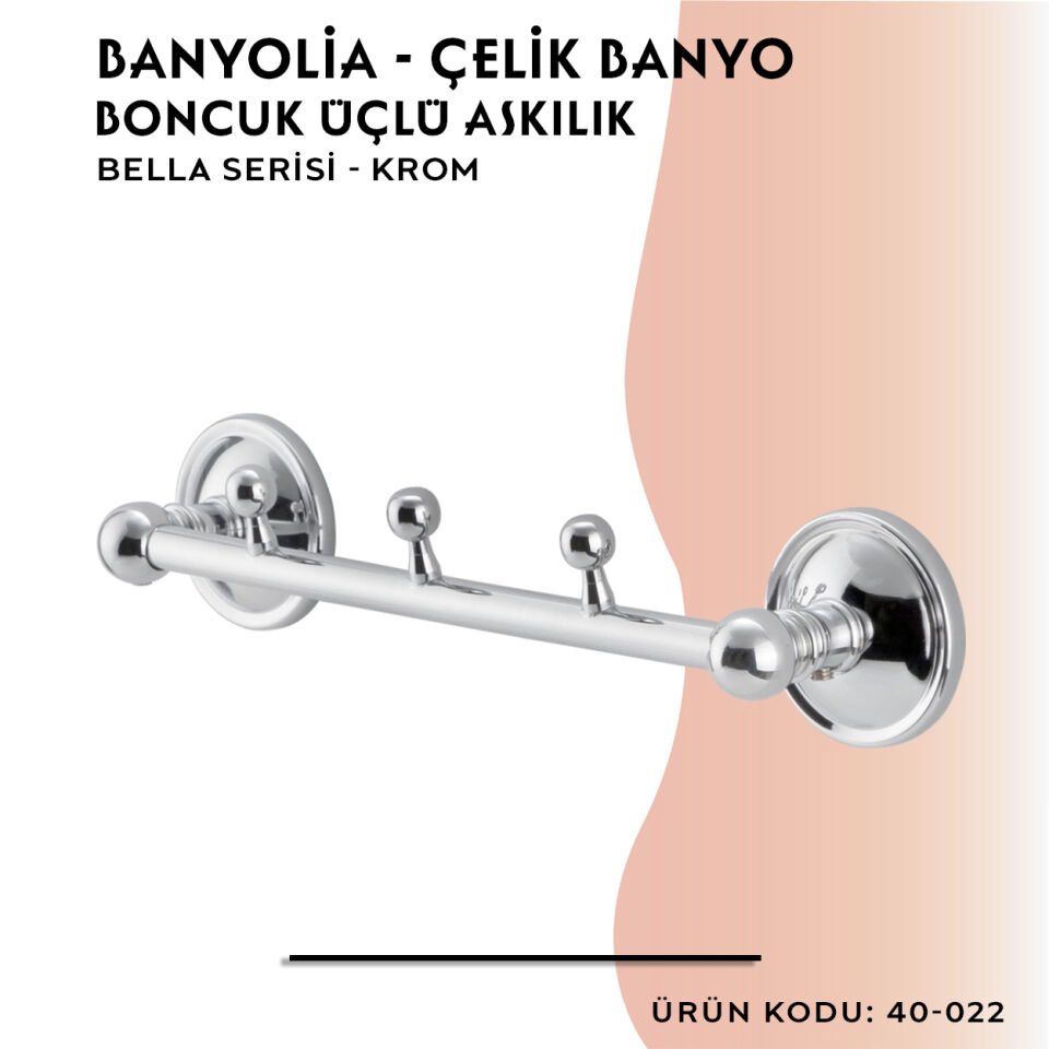 BANYOLİA - Çelik Banyo Bella Boncuk Üçlü Askılık (40-022)
