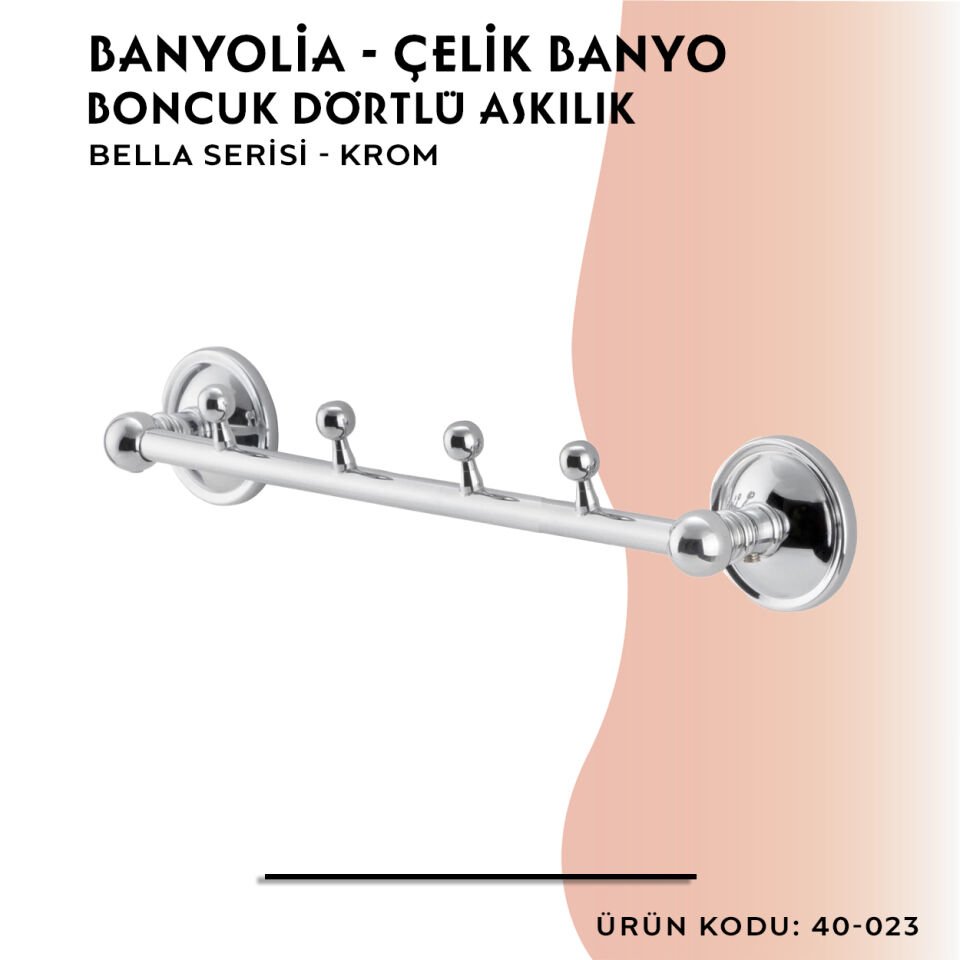 BANYOLİA - Çelik Banyo Bella Boncuk Dörtlü Askılık (40-023)