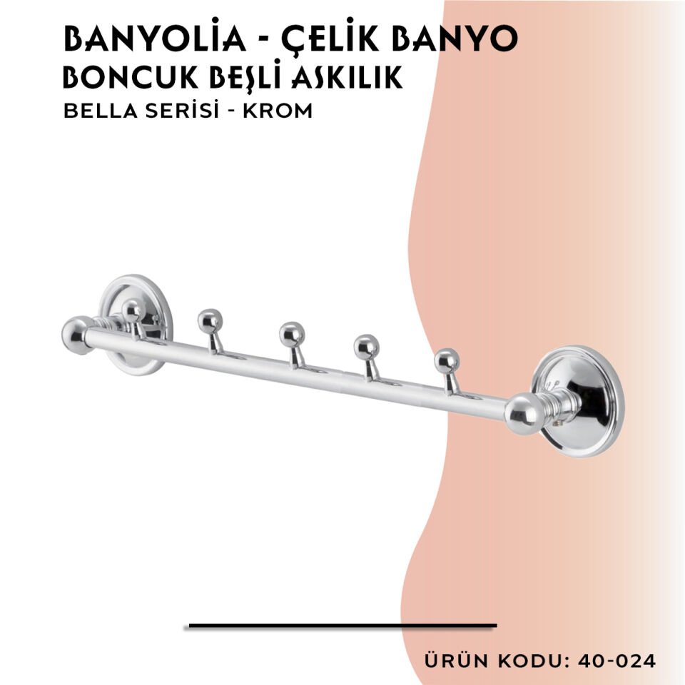 BANYOLİA - Çelik Banyo Bella Boncuk Beşli Askılık (40-024)