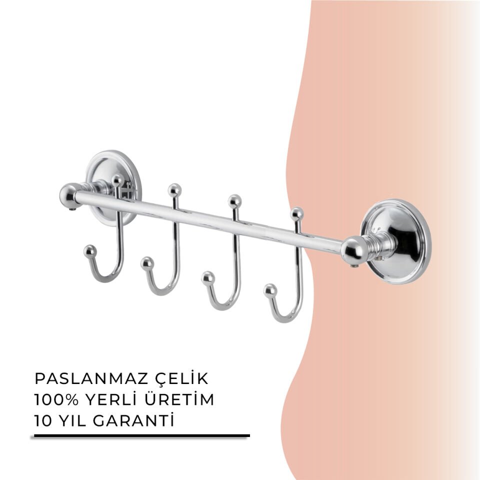 BANYOLİA - Çelik Banyo Bella Çıkmalı Kanca Dörtlü Askılık (40-030)