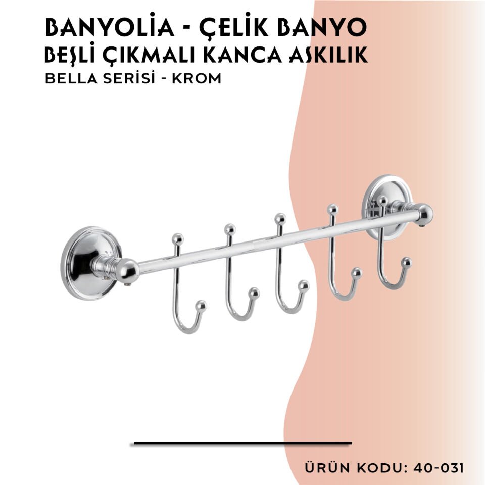 BANYOLİA - Çelik Banyo Bella Çıkmalı Kanca Beşli Askılık (40-031)