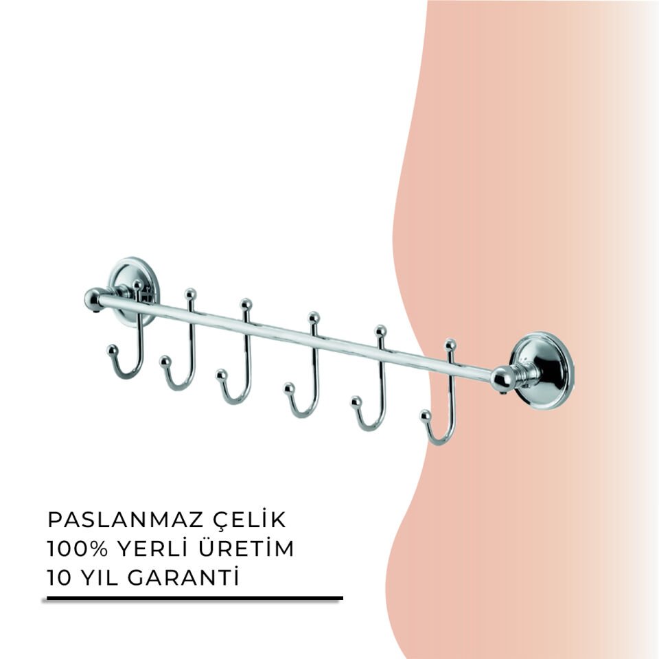 BANYOLİA - Çelik Banyo Bella Çıkmalı Kanca Altılı Askılık (40-032)
