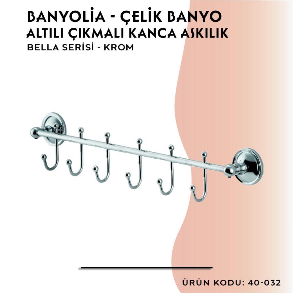 BANYOLİA - Çelik Banyo Bella Çıkmalı Kanca Altılı Askılık (40-032)