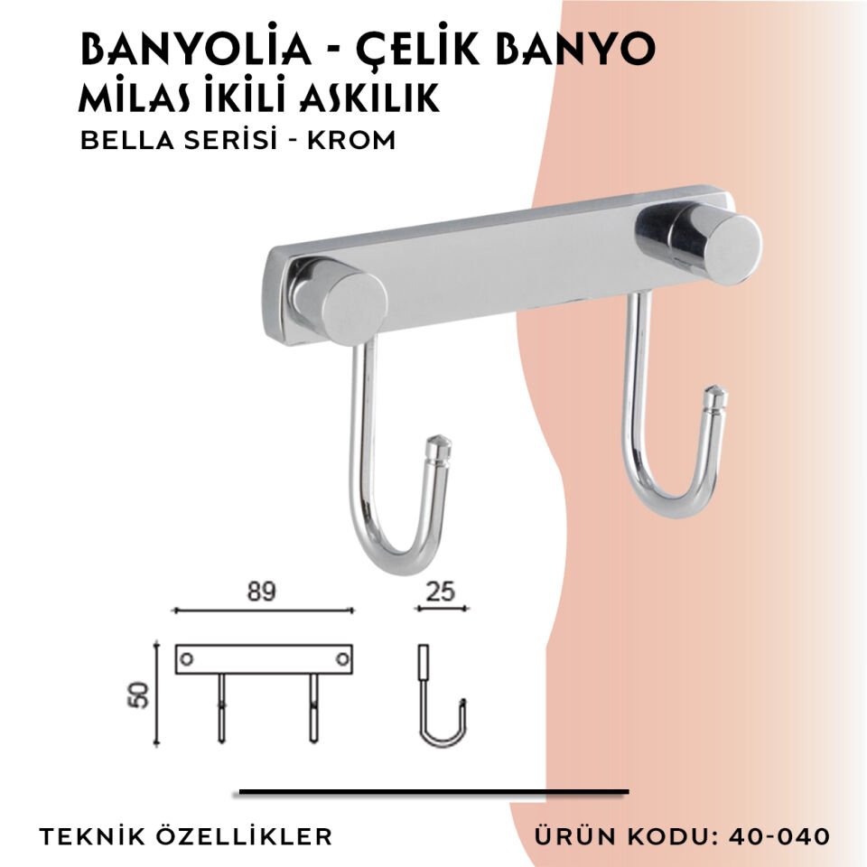 BANYOLİA - Çelik Banyo Bella Milas İkili Askılık (40-040)