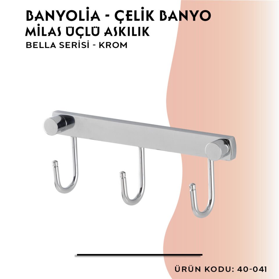 BANYOLİA - Çelik Banyo Bella Milas Üçlü Askılık (40-041)