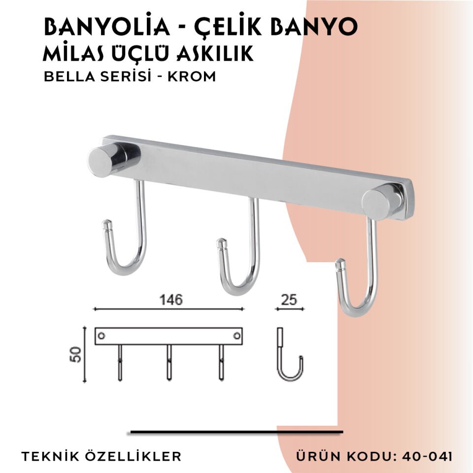 BANYOLİA - Çelik Banyo Bella Milas Üçlü Askılık (40-041)