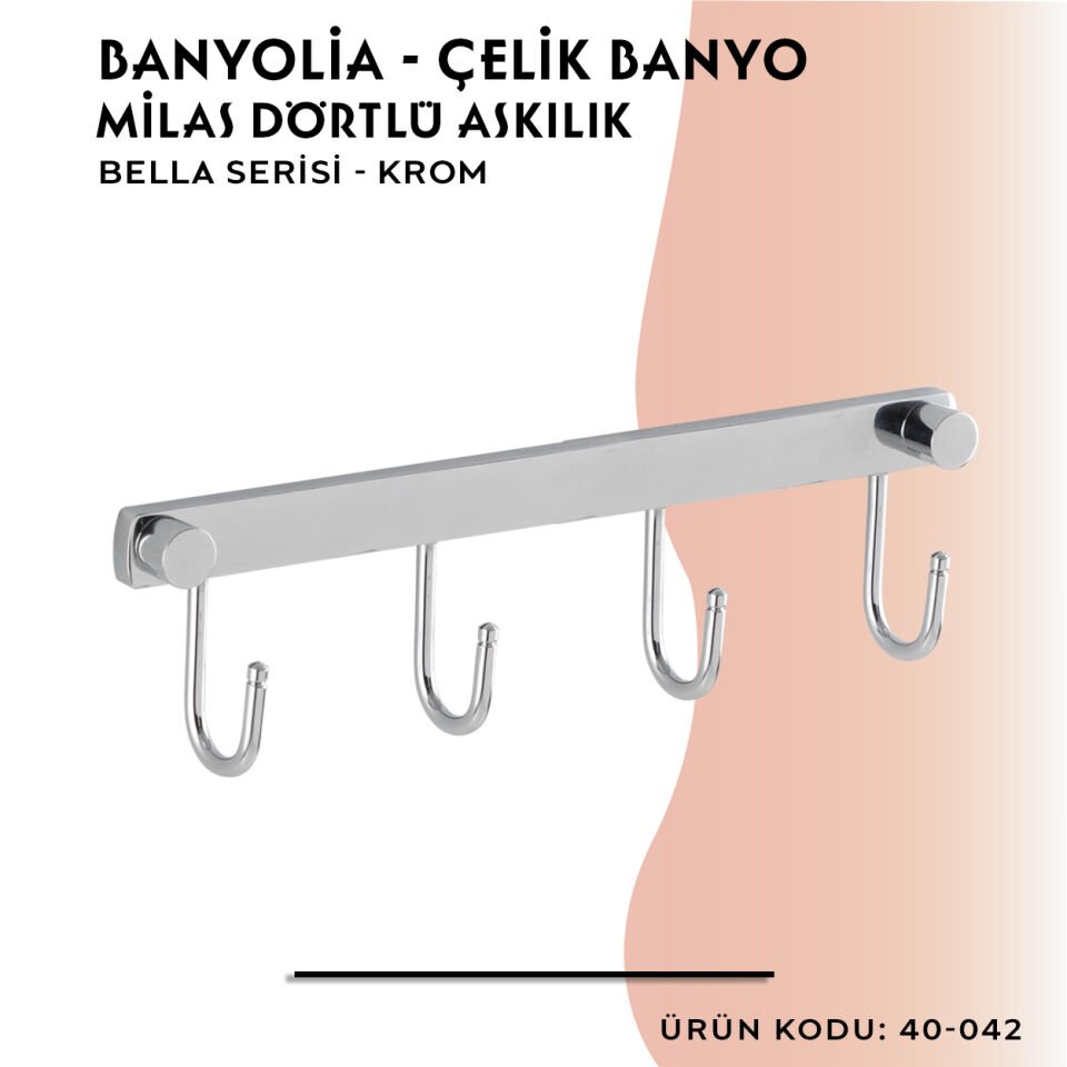 BANYOLİA - Çelik Banyo Bella Milas Dörtlü Askılık (40-042)