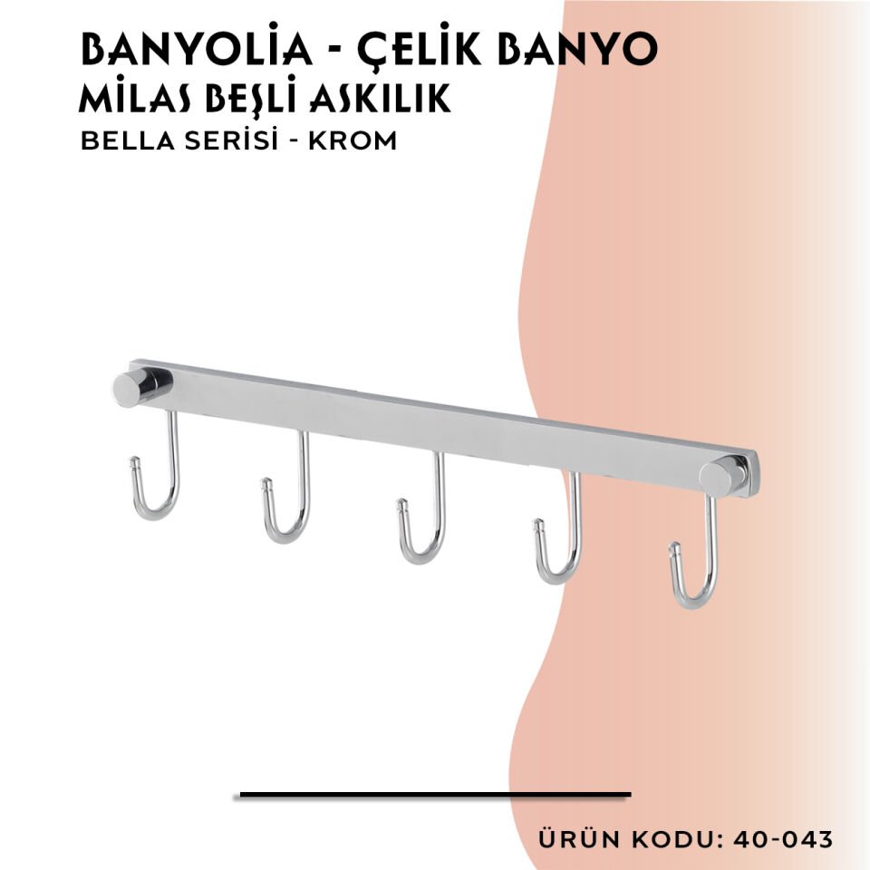 BANYOLİA - Çelik Banyo Bella Milas Beşli Askılık (40-043)