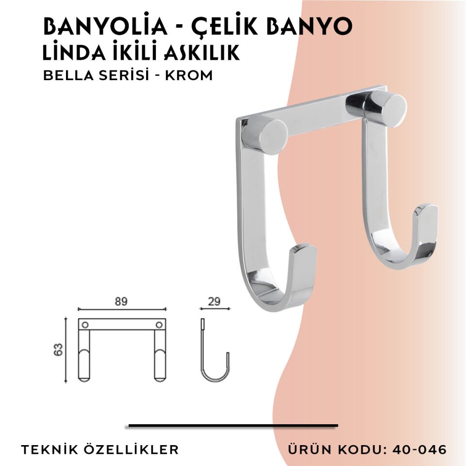 BANYOLİA - Çelik Banyo Bella Linda İkili Askılık (40-046)