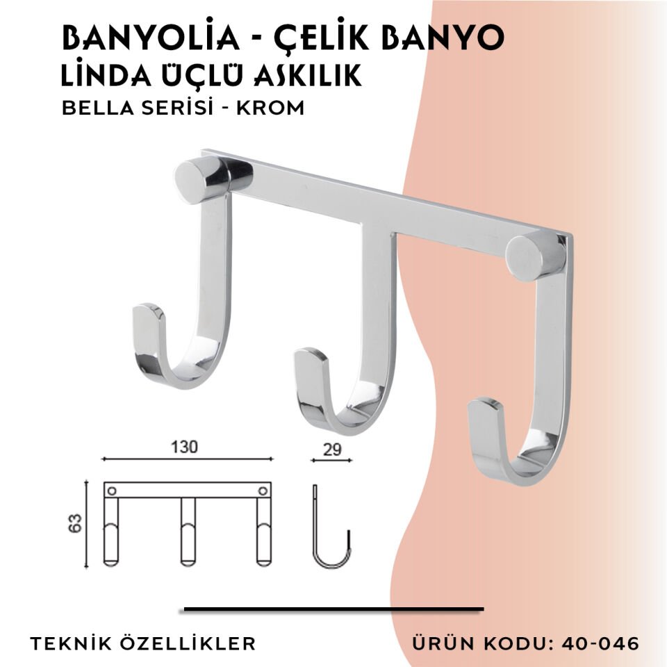 BANYOLİA - Çelik Banyo Bella Linda Üçlü Askılık (40-047)
