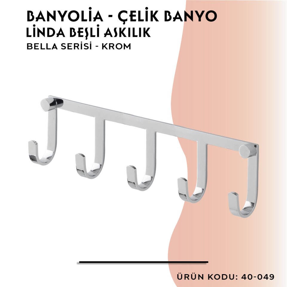 BANYOLİA - Çelik Banyo Bella Linda Beşli Askılık (40-049)