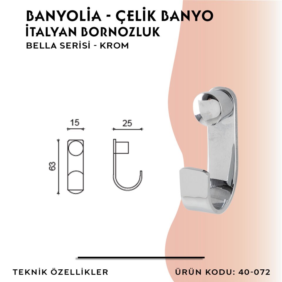 BANYOLİA - Çelik Banyo Bella İtalyan Bornozluk (40-072)