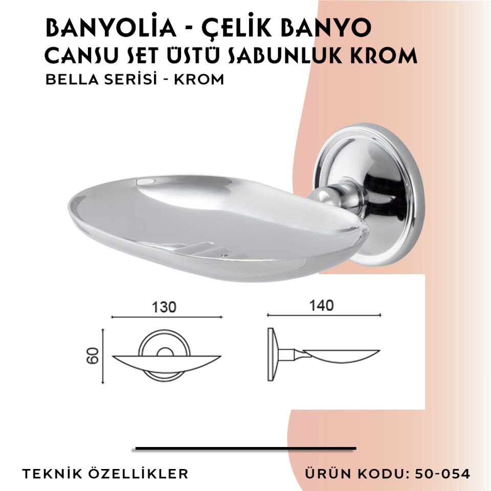 BANYOLİA - Çelik Banyo Bella Cansu Montajlı Sabunluk Krom(50-054)