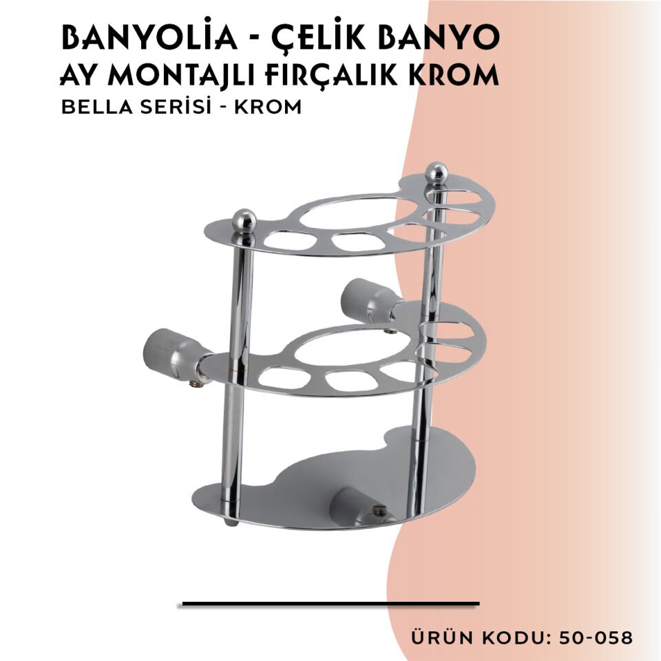 BANYOLİA - Çelik Banyo Bella Ay Montajlı Diş Fırçalık Krom(50-058)