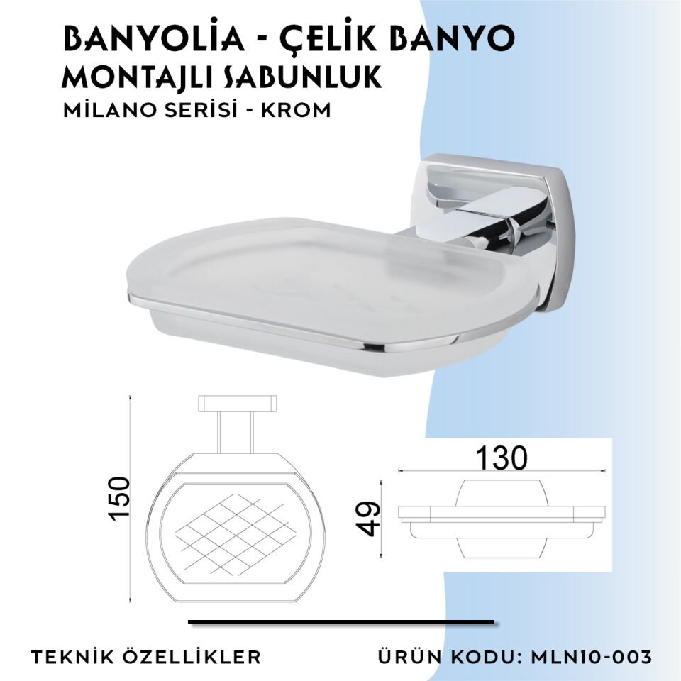 BANYOLİA - Çelik Banyo Milano Montajlı Sabunluk (MLN10-003)