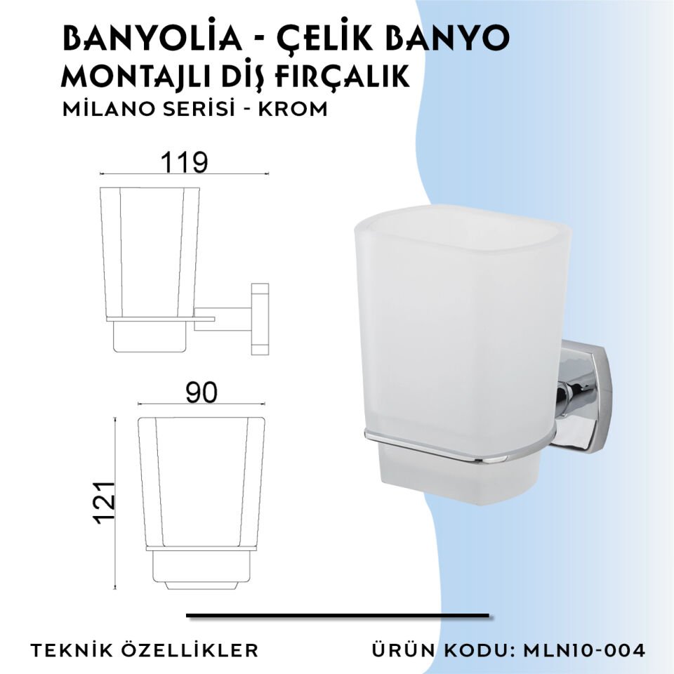 BANYOLİA - Çelik Banyo Milano Montajlı Diş Fırçalık (MLN10-004)