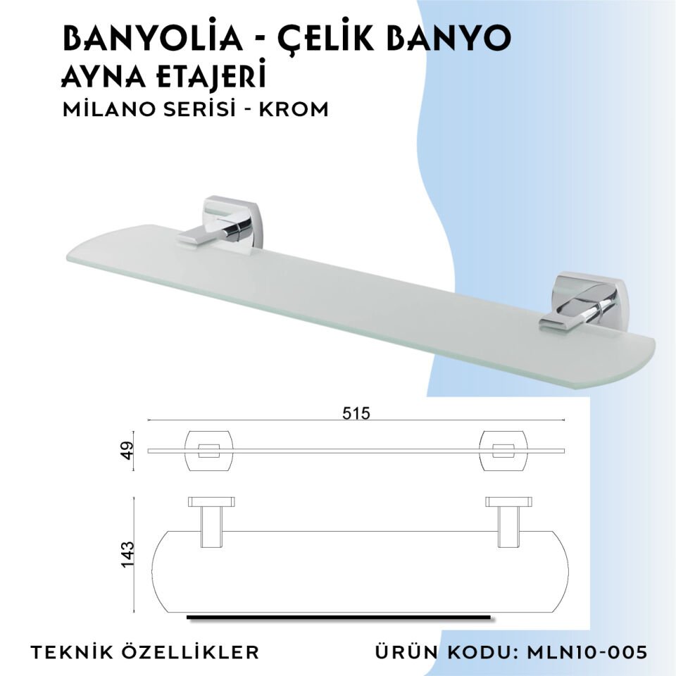 BANYOLİA - Çelik Banyo Milano Ayna Etajeri (MLN10-005)