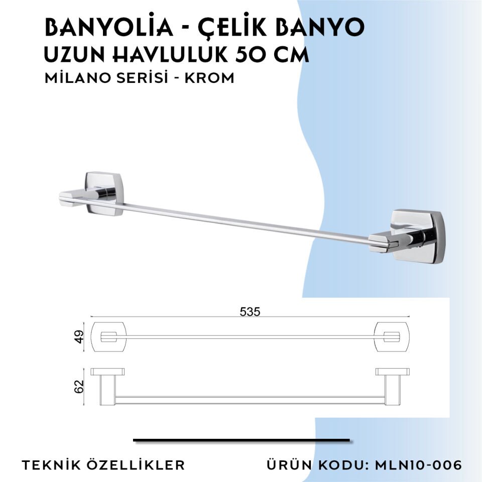 BANYOLİA - Çelik Banyo Milano Uzun Havluluk 50cm (MLN10-006)