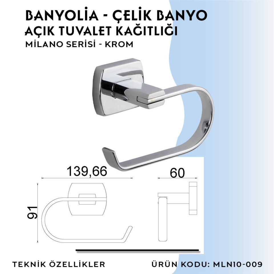 BANYOLİA - Çelik Banyo Milano Açık Tuvalet Kâğıtlığı (MLN10-009)