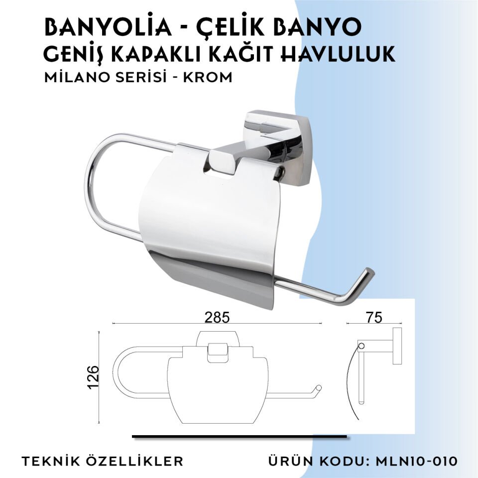 BANYOLİA - Çelik Banyo Milano Geniş Kapaklı Kağıt Havluluk (MLN10-010)