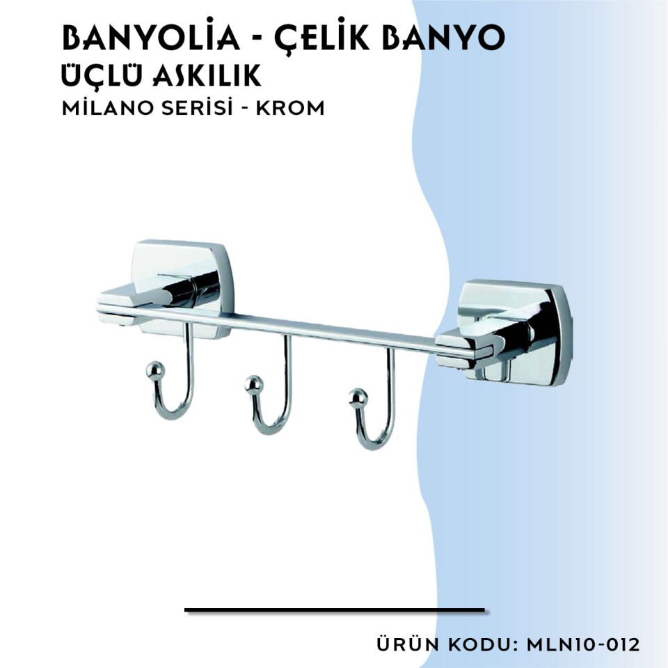 BANYOLİA - Çelik Banyo Milano Üçlü Askılık (MLN10-012)