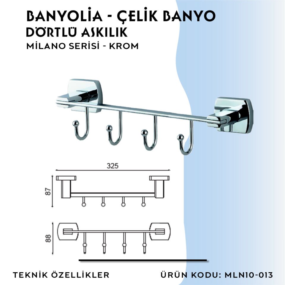 BANYOLİA - Çelik Banyo Milano Dörtlü Askılık (MLN10-013)