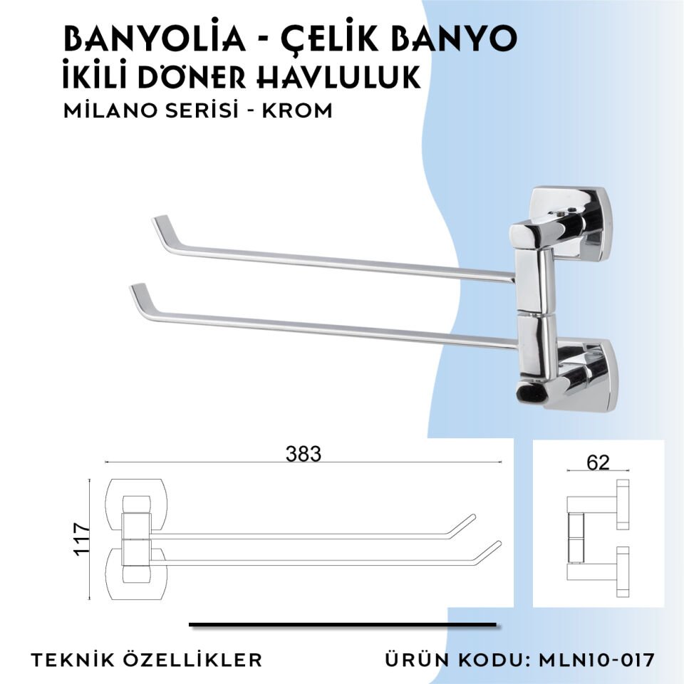 BANYOLİA - Çelik Banyo Milano İkili Döner Havluluk (MLN10-017)