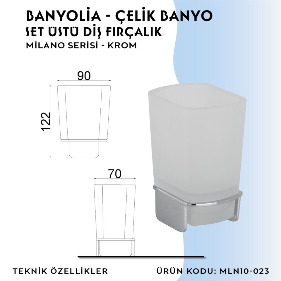 BANYOLİA - Çelik Banyo Milano Set Üstü Diş Fırçalık (MLN10-023)