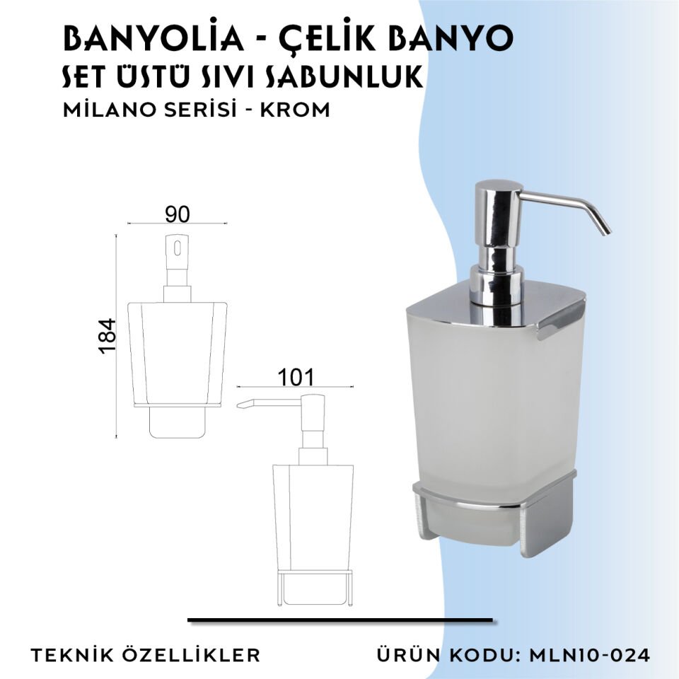 BANYOLİA - Çelik Banyo Milano Set Üstü Sıvı Sabunluk (MLN10-024)