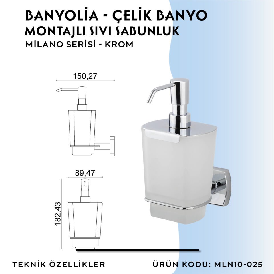 BANYOLİA - Çelik Banyo Milano Montajlı Sıvı Sabunluk (MLN10-025)