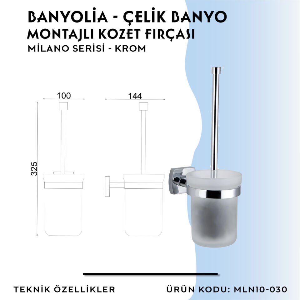 BANYOLİA - Çelik Banyo Milano Montajlı Klozet Fırçası (MLN10-030)
