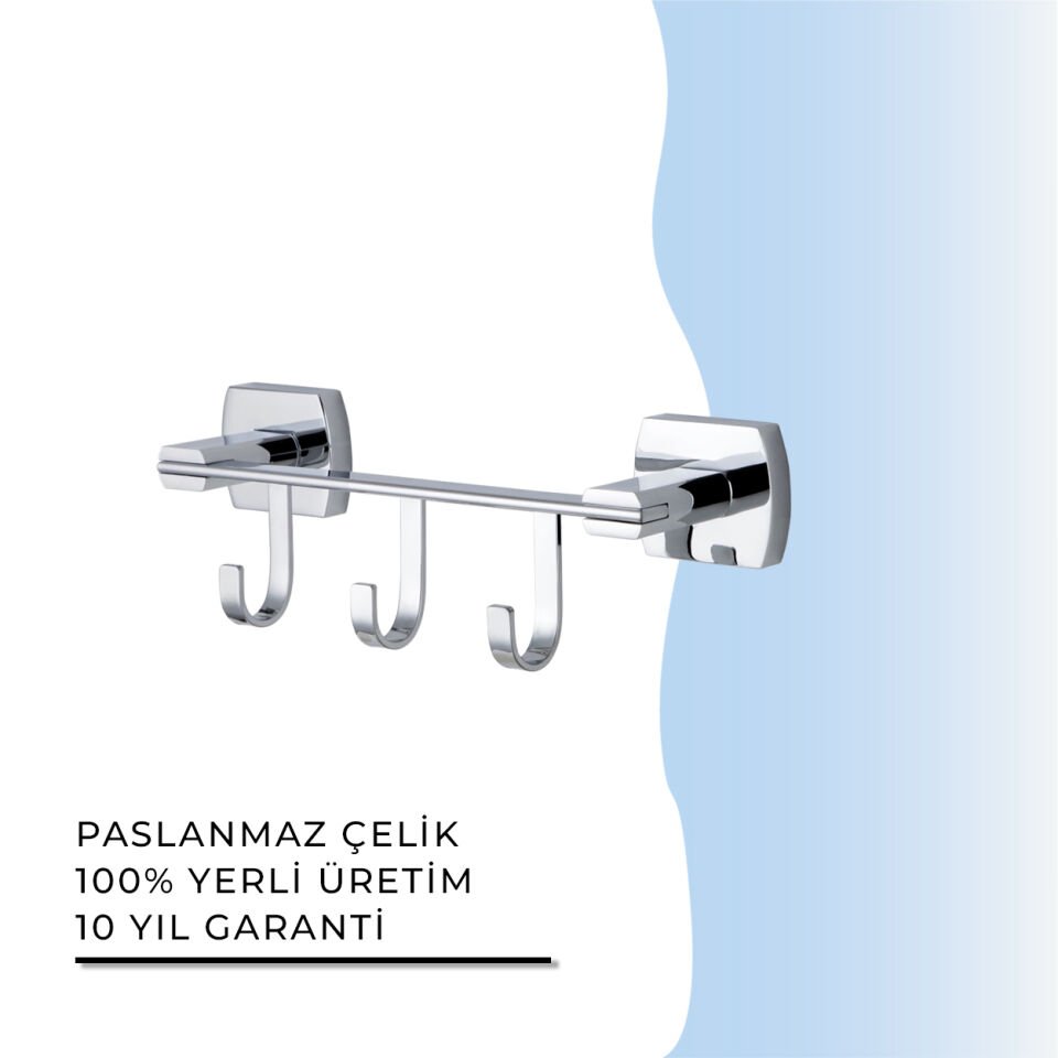 BANYOLİA - Çelik Banyo Milano Üçlü Askılık (MLN10-036)